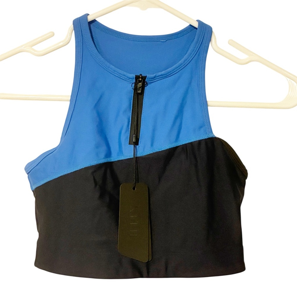 Kith Tara 1/2 Zip Sports Bra Colorblock Navy/Black Cropped Tank Size Small NEW‎